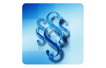 Drei blaue Paragrafensymbole auf einem schattierten blauen Hintergrund.